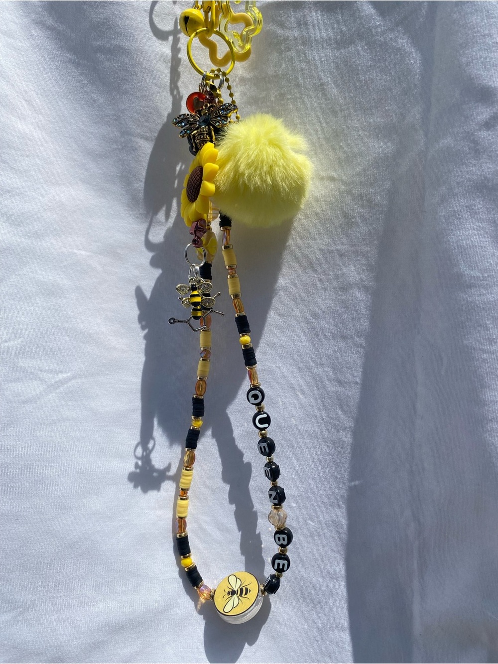 Yellow Queen Bee Pom-Pom Keychain